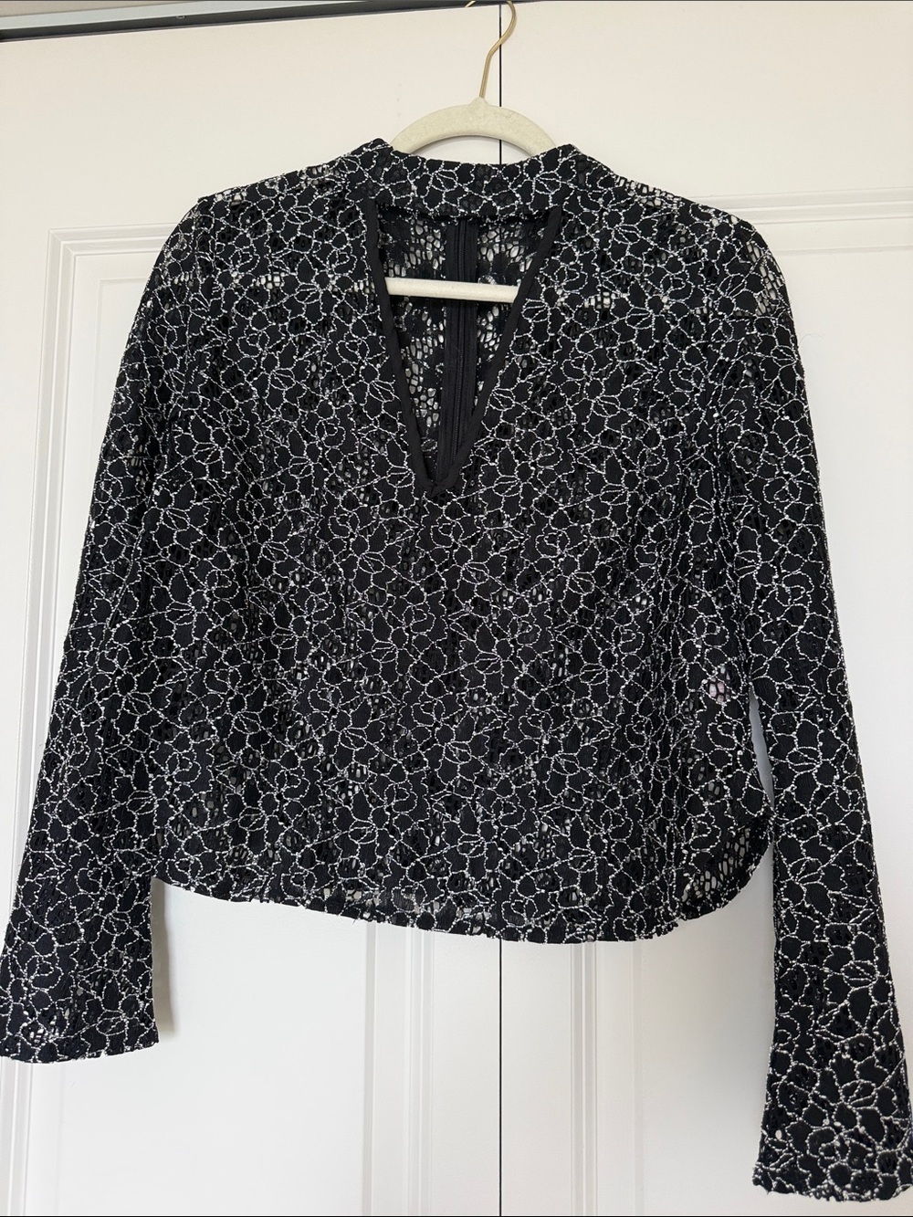 Boohoo Petite Black Lace-Effect V-Neck Blouse